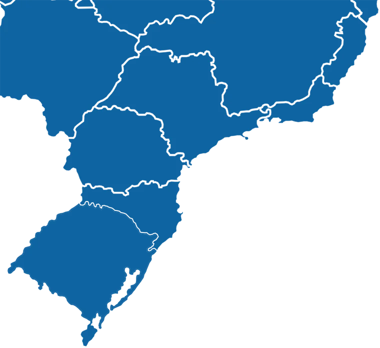 Mapa da região Sul e Sudeste do Brasil, com o Paraná ao centro